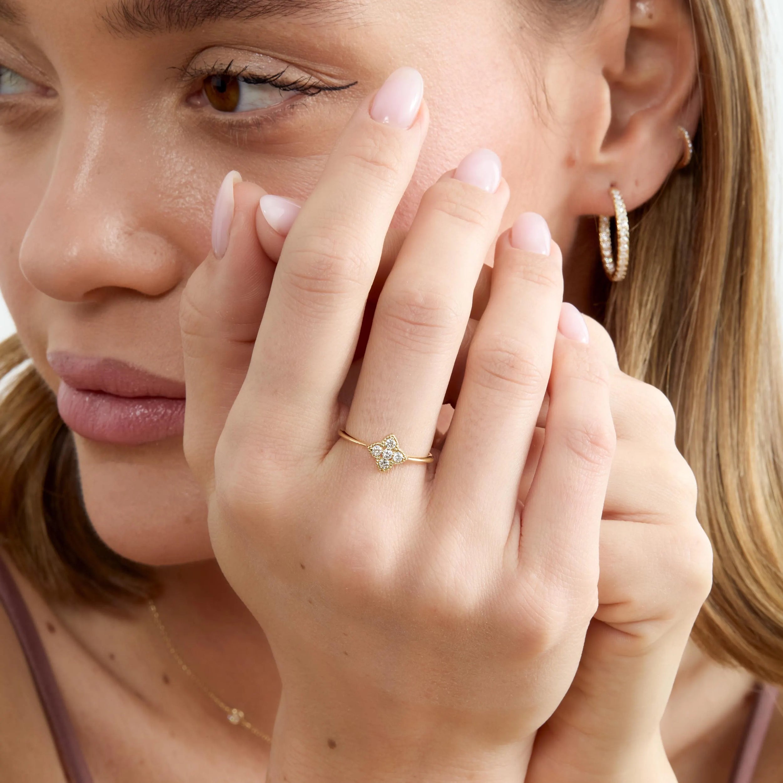 The Clover Ring - Diamond Cluster with Milgrain Detail