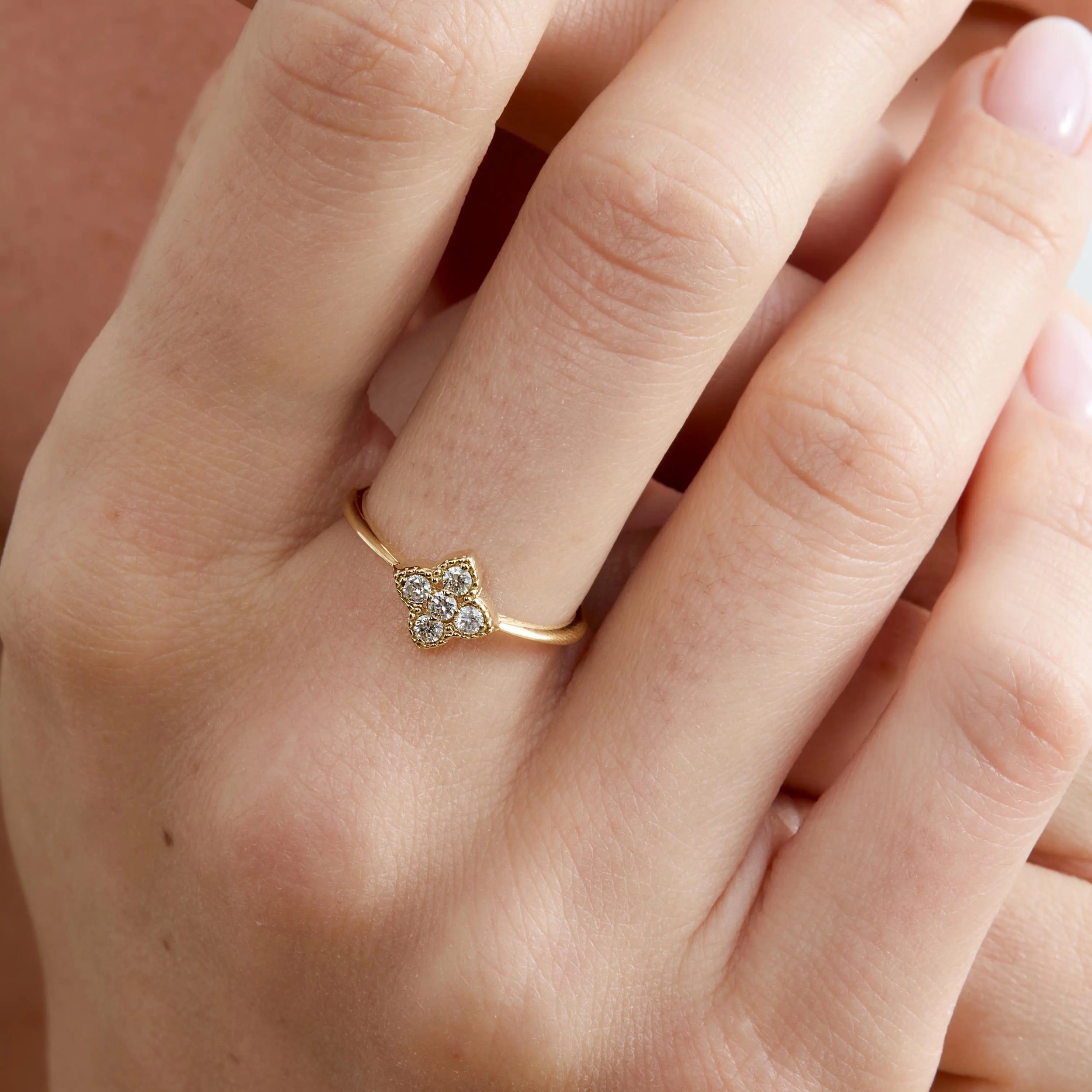 The Clover Ring - Diamond Cluster with Milgrain Detail