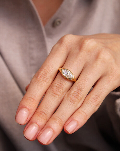 The Delilah Ring - East-West Marquise Bezel Ring