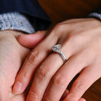 The Eliana Bridal Set - Pear Three Stone Ring with Pavé Wedding Band