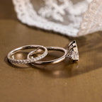 The Eliana Bridal Set - Pear Three Stone Ring with Pavé Wedding Band
