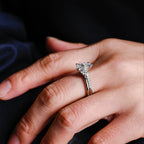 The Eliana Bridal Set - Pear Three Stone Ring with Pavé Wedding Band