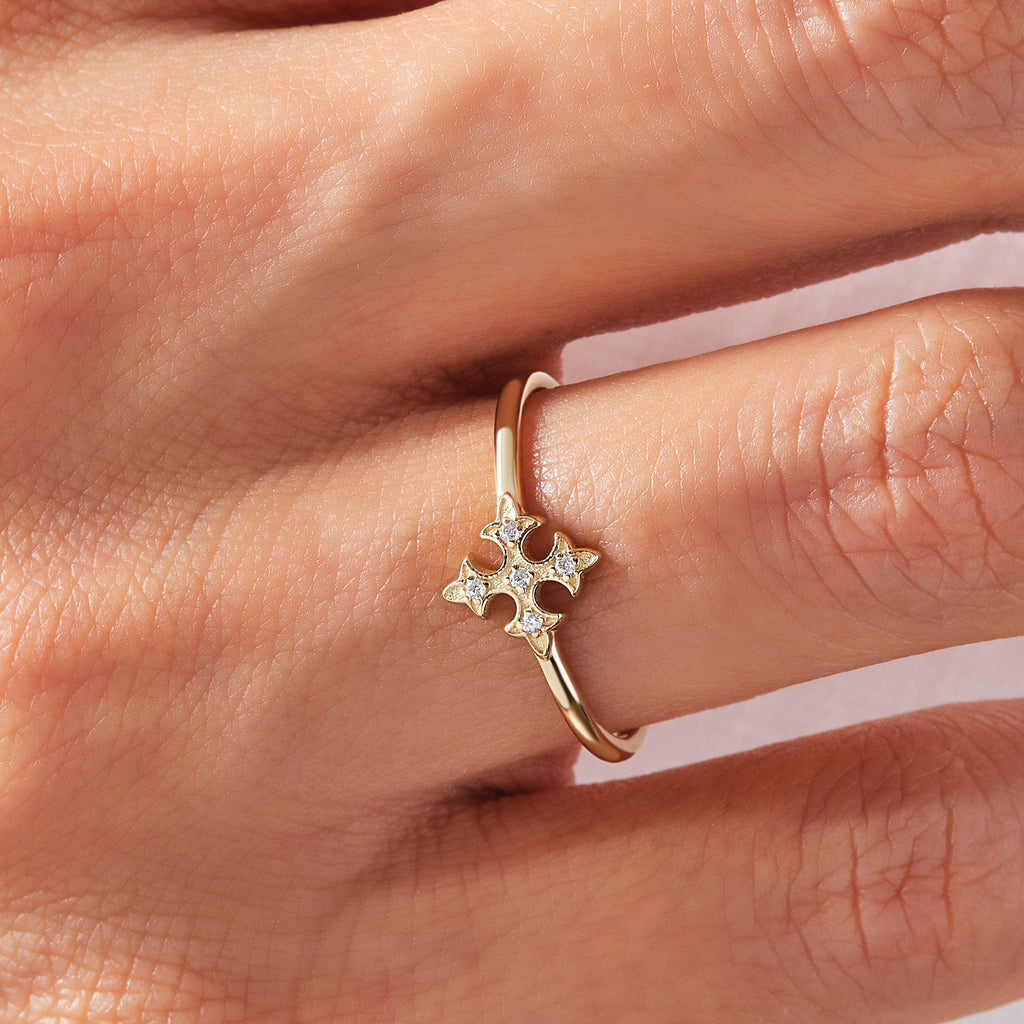 The Elina Ring - Ornamental Diamond Cross Motif Ring