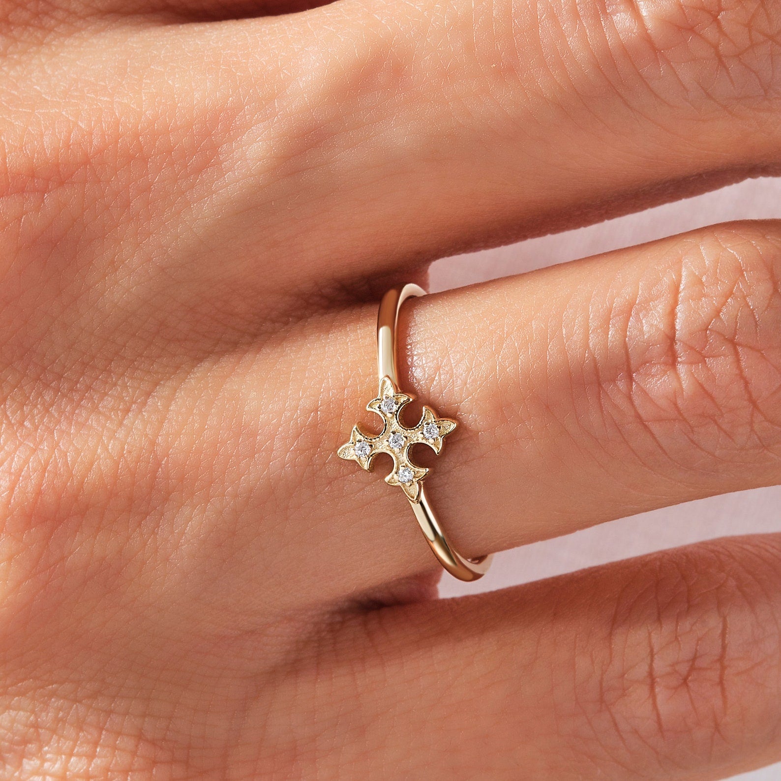 The Elina Ring - Ornamental Diamond Cross Motif Ring