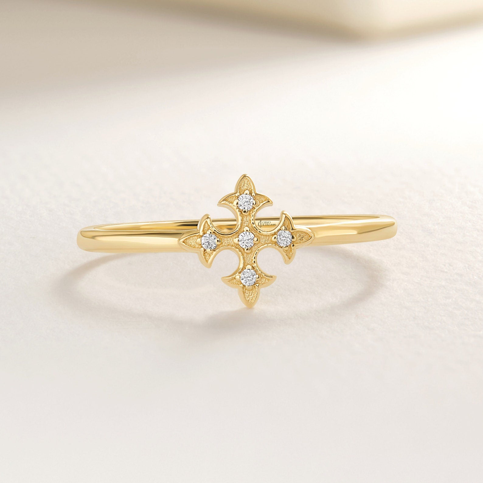 The Elina Ring - Ornamental Diamond Cross Motif Ring