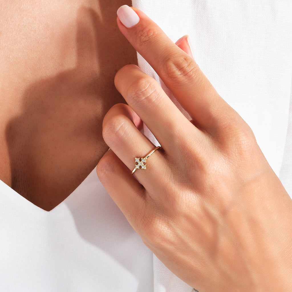 The Elina Ring - Ornamental Diamond Cross Motif Ring
