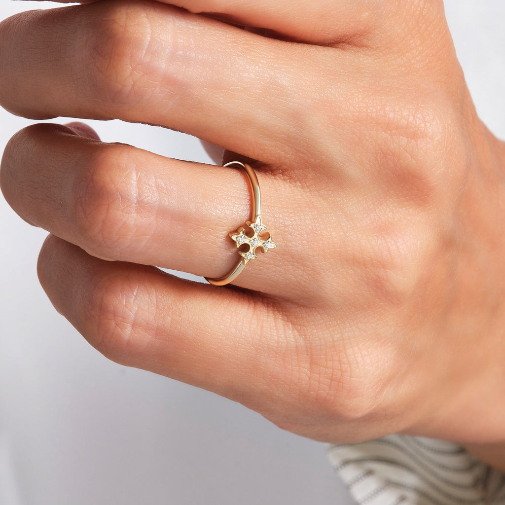 The Elina Ring - Ornamental Diamond Cross Motif Ring