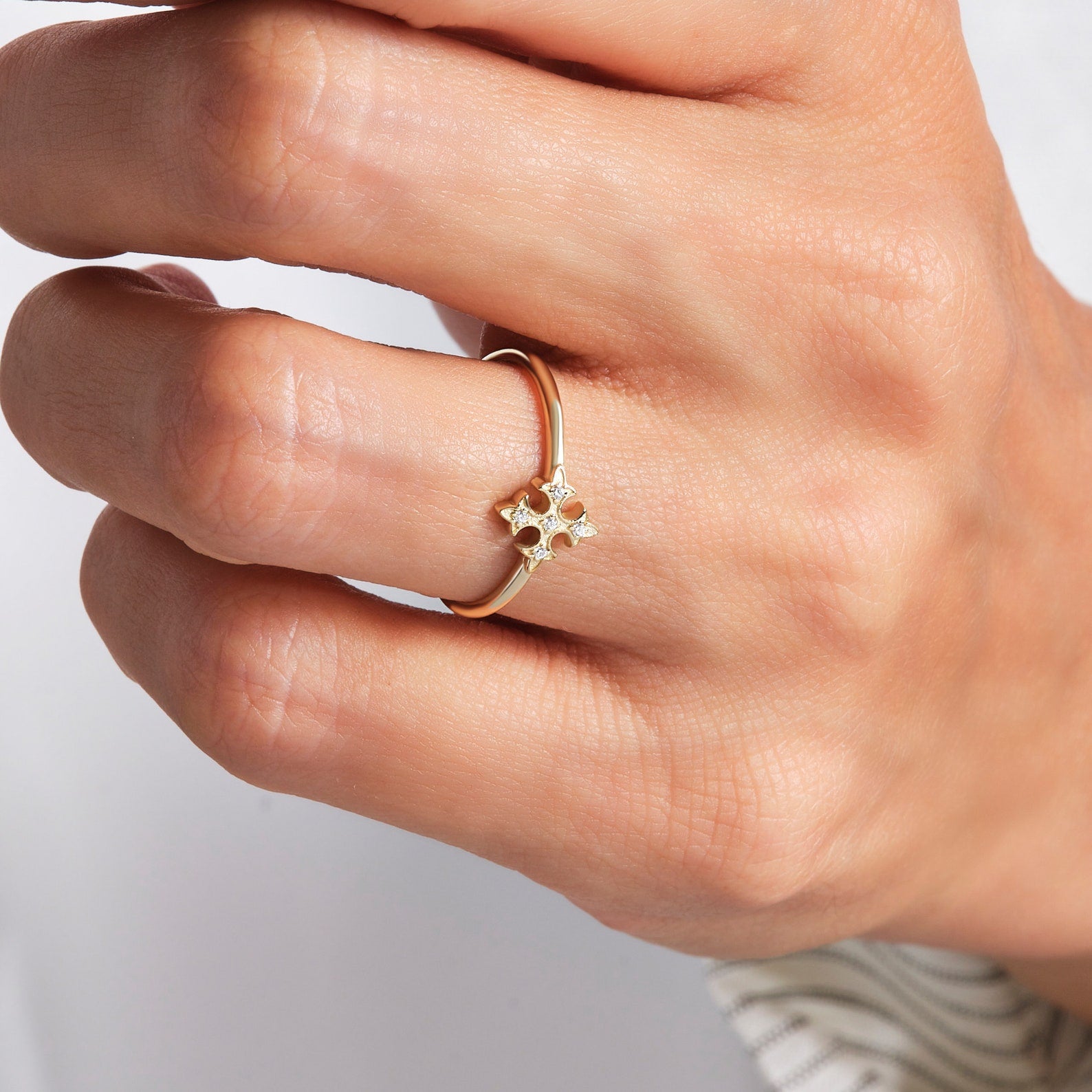 The Elina Ring - Ornamental Diamond Cross Motif Ring
