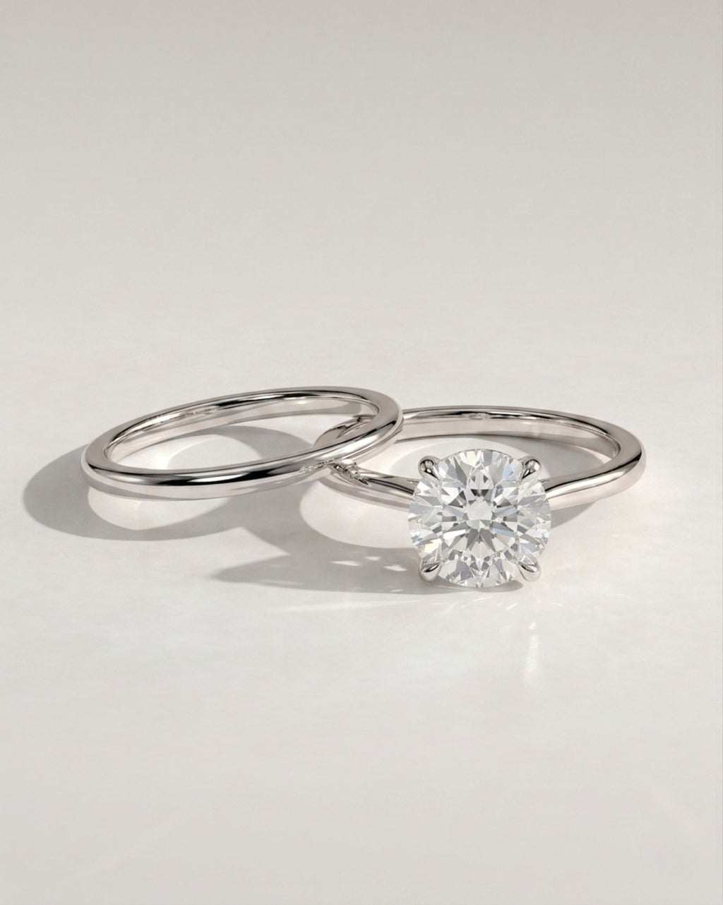 The Elise Bridal Set - Round Solitaire Ring with Plain Wedding Band