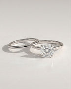 The Elise Bridal Set - Round Solitaire Ring with Plain Wedding Band