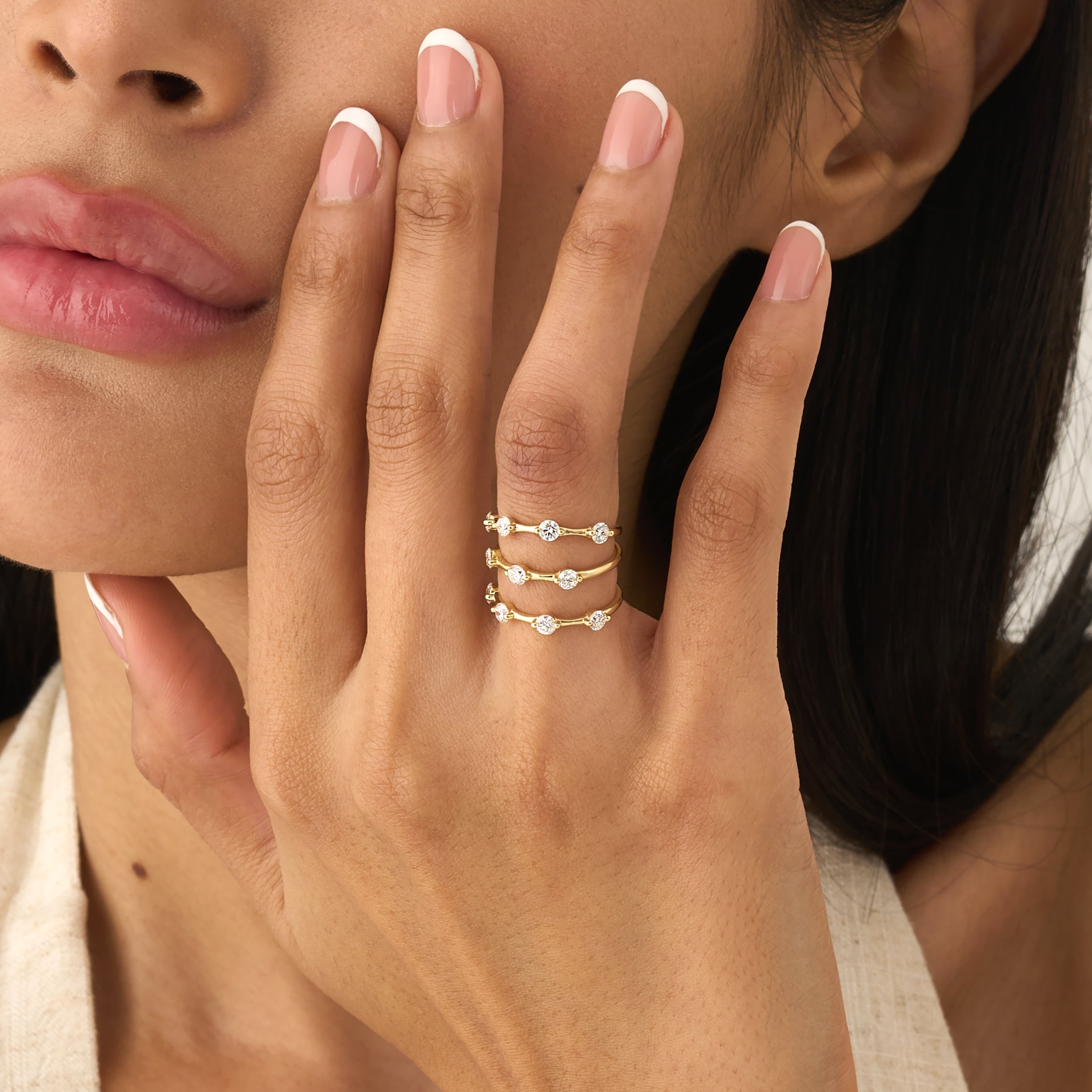 The Elowen Trio - Round Diamond Station Stack Ring Set