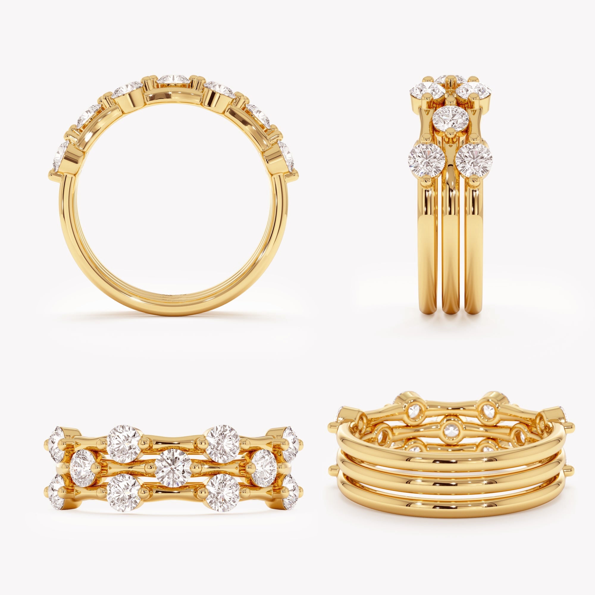 The Elowen Trio - Round Diamond Station Stack Ring Set