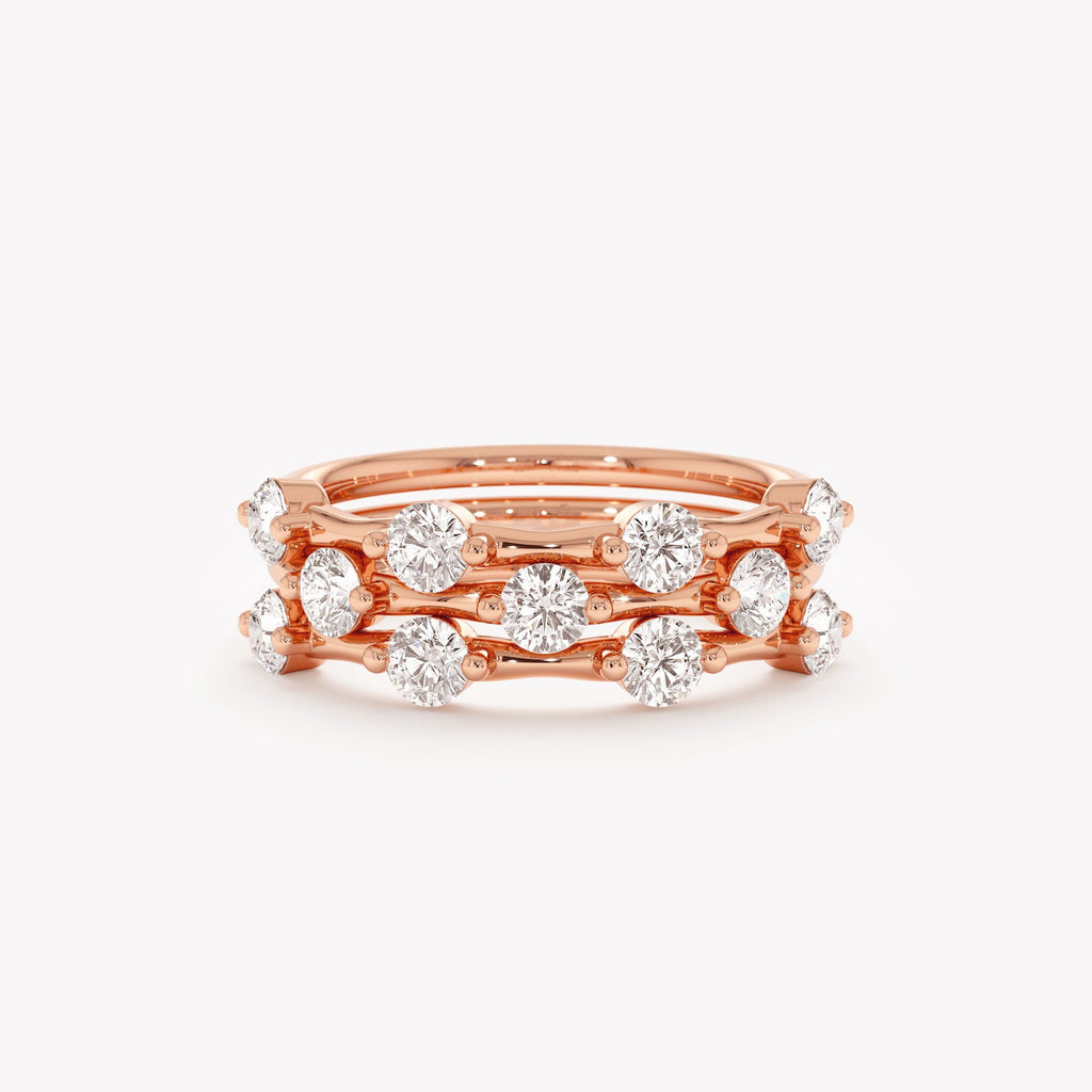 The Elowen Trio - Round Diamond Station Stack Ring Set