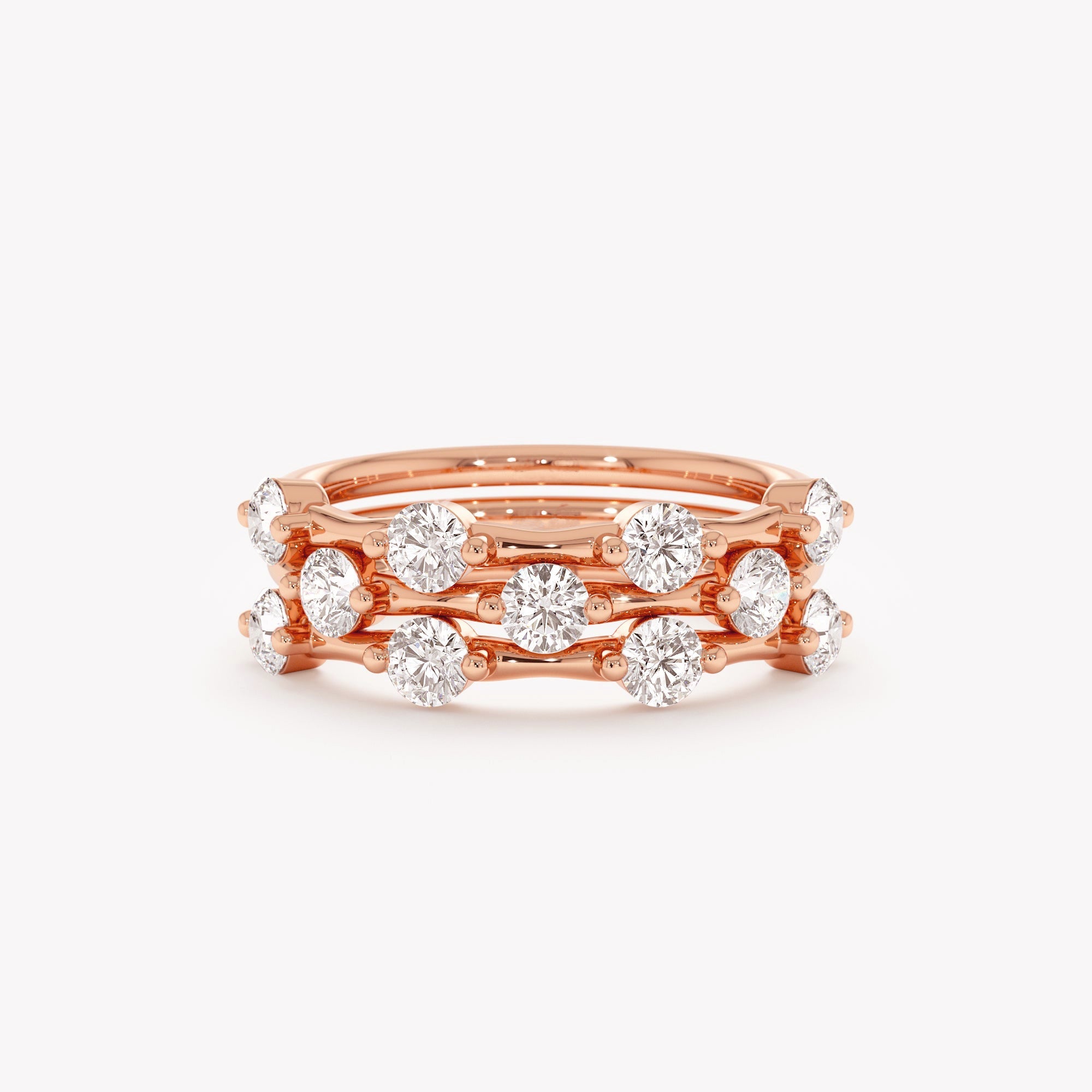 The Elowen Trio - Round Diamond Station Stack Ring Set