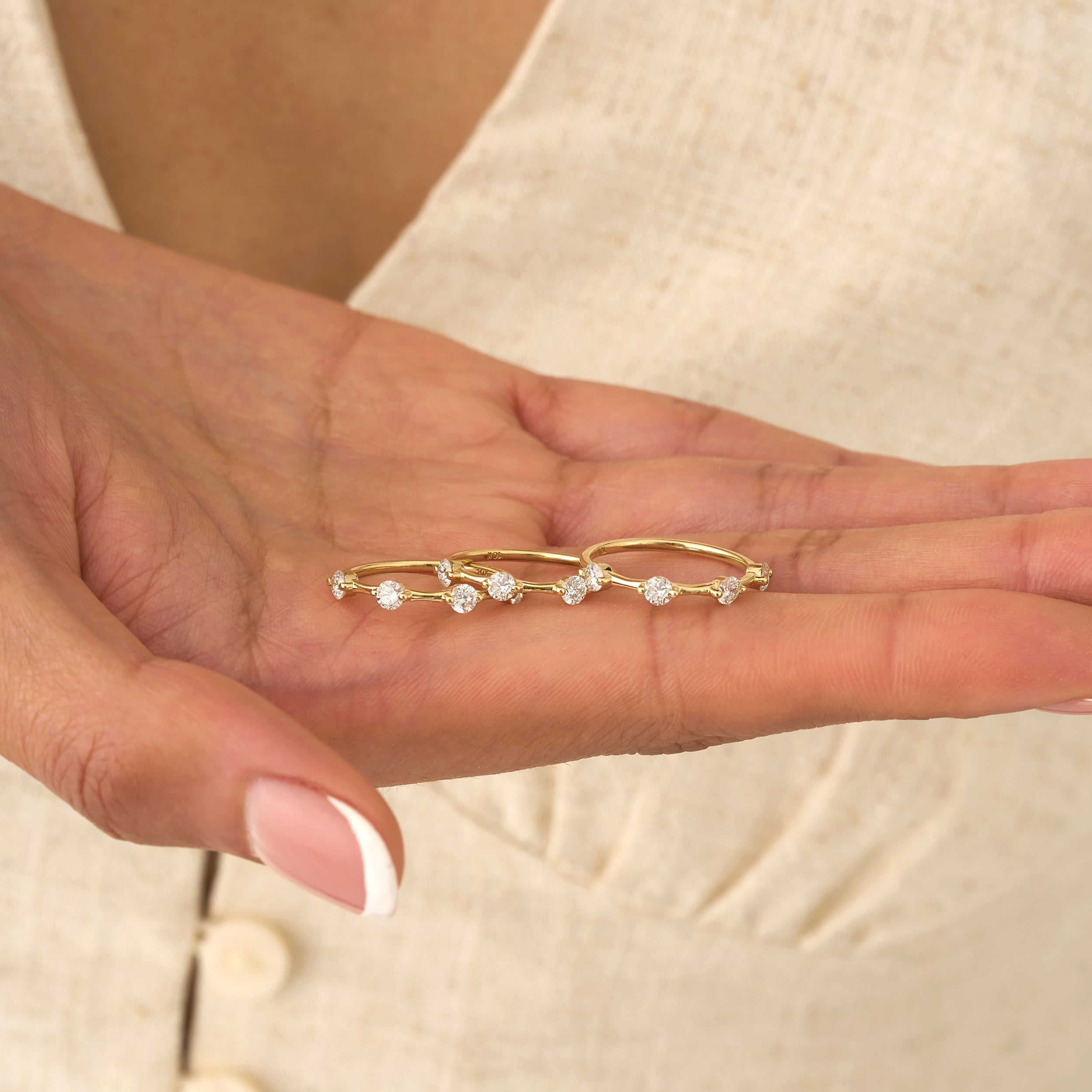 The Elowen Trio - Round Diamond Station Stack Ring Set