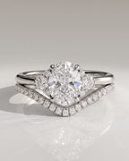 The Evelina Bridal Set - Oval Three Stone Diamond Ring with Contour Band