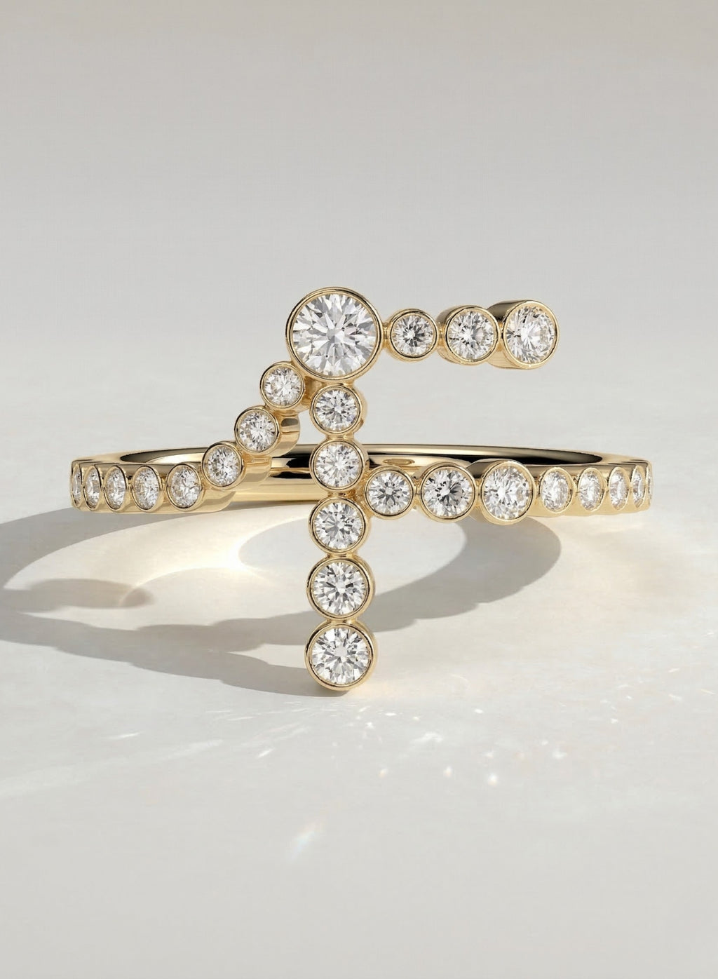The F Initial Ring - Diamond Bezel Letter Ring