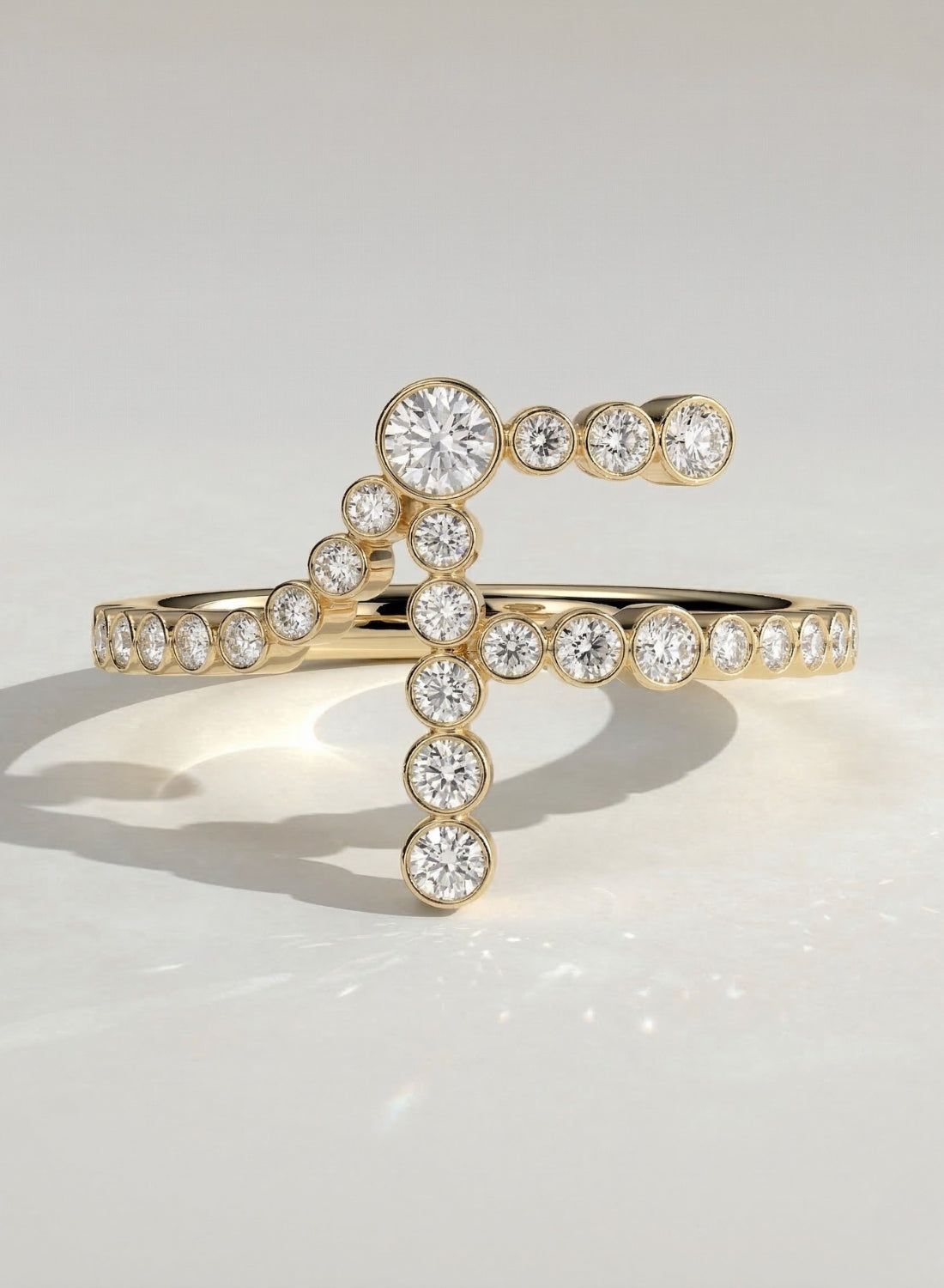 The F Initial Ring - Diamond Bezel Letter Ring