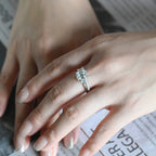 The Geneva Bridal Set - Emerald Cut Three Stone Ring with Pavé Wedding Band
