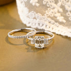 The Geneva Bridal Set - Emerald Cut Three Stone Ring with Pavé Wedding Band