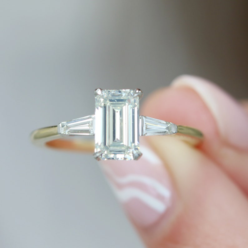 The Holly Ring - Emerald & Baguette Three Stone Ring