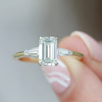 The Holly Ring - Emerald & Baguette Three Stone Ring