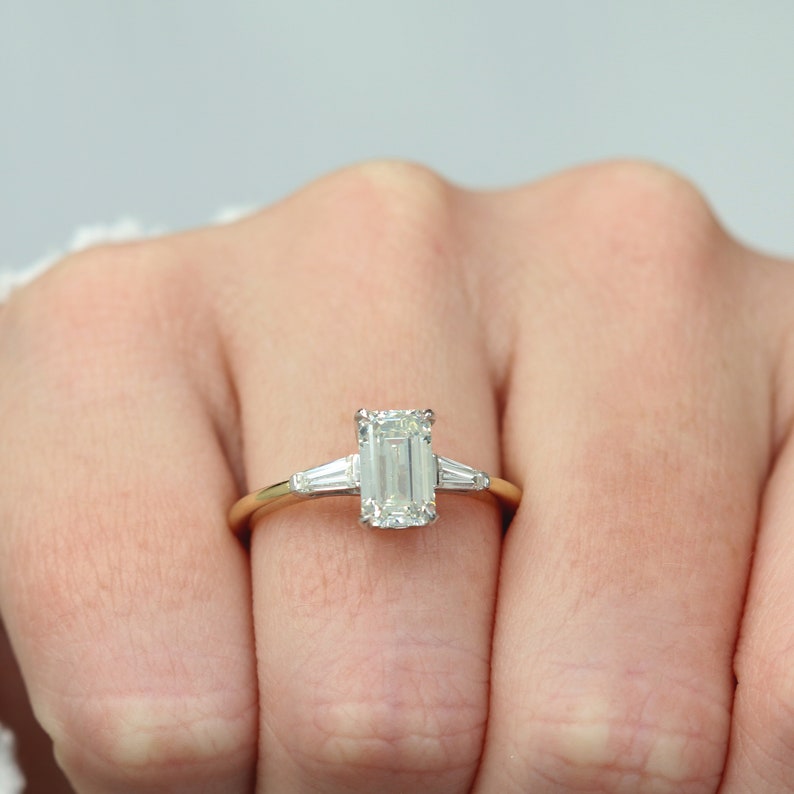 The Holly Ring - Emerald & Baguette Three Stone Ring