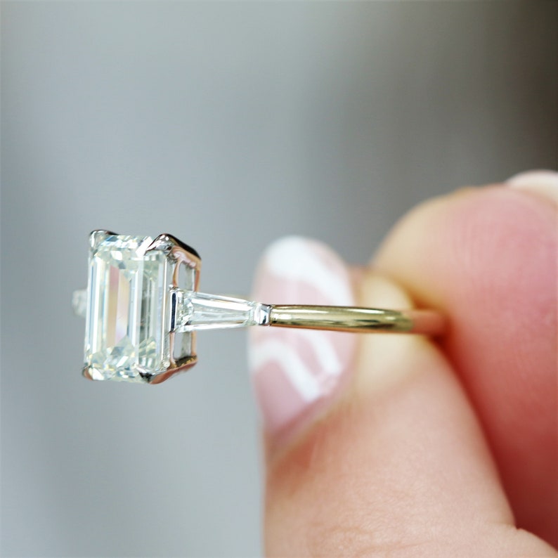 The Holly Ring - Emerald & Baguette Three Stone Ring