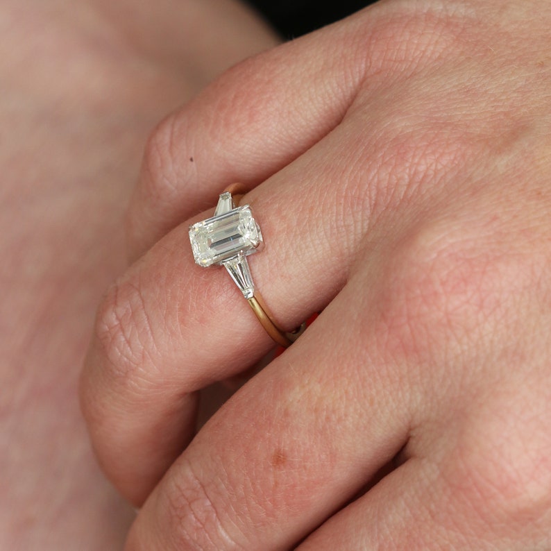 The Holly Ring - Emerald & Baguette Three Stone Ring