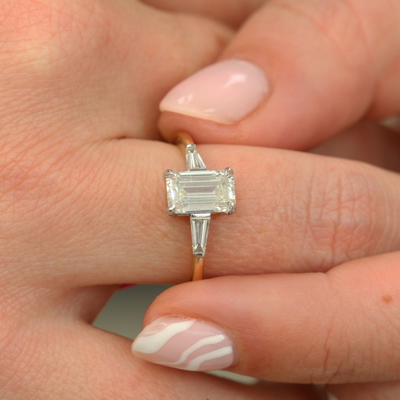The Holly Ring - Emerald & Baguette Three Stone Ring