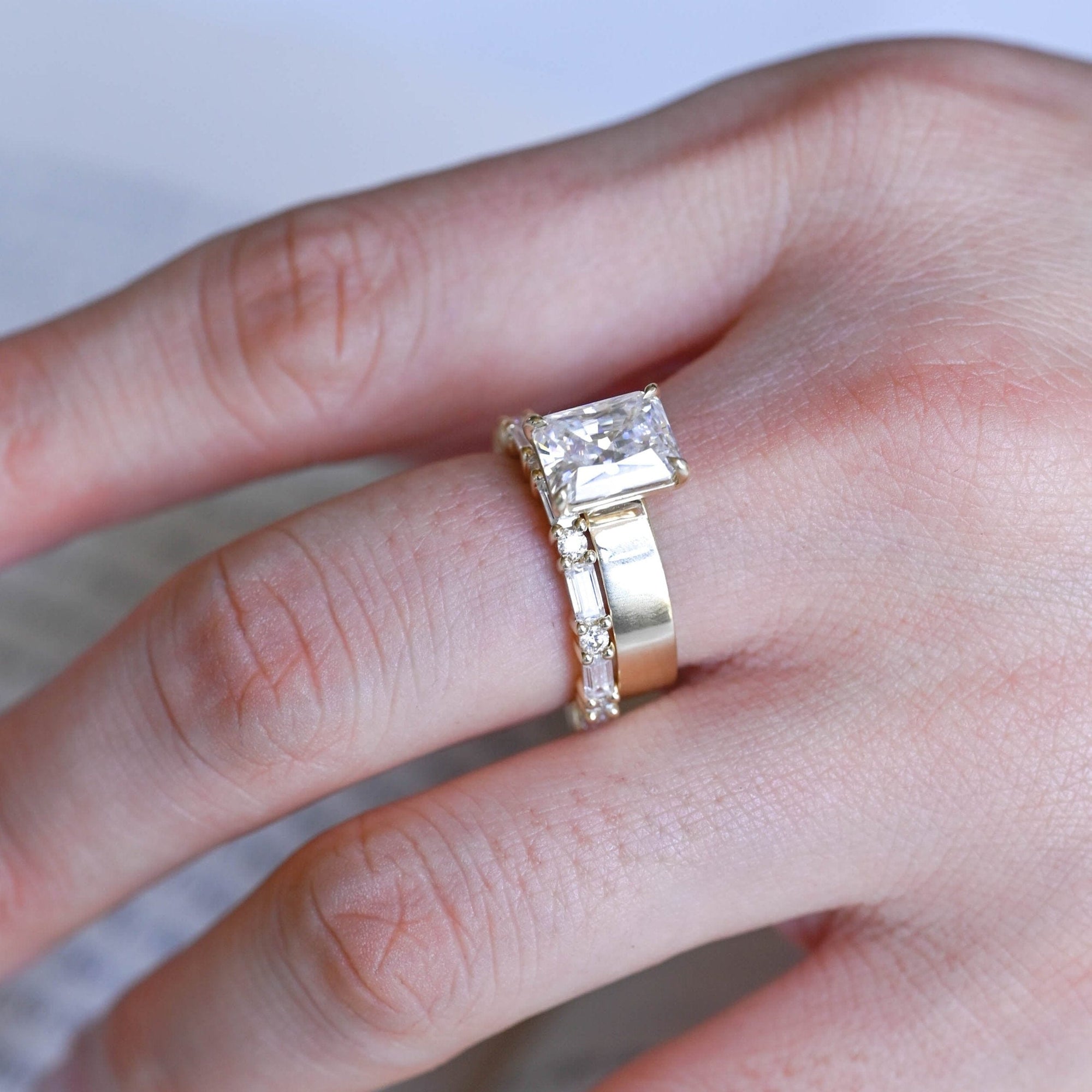 The Isadora Bridal Set - Radiant Cut Ring with Baguette Diamond Band