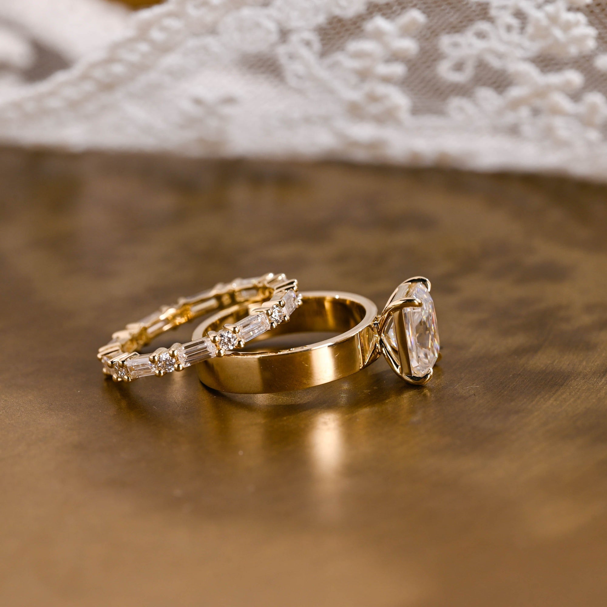 The Isadora Bridal Set - Radiant Cut Ring with Baguette Diamond Band