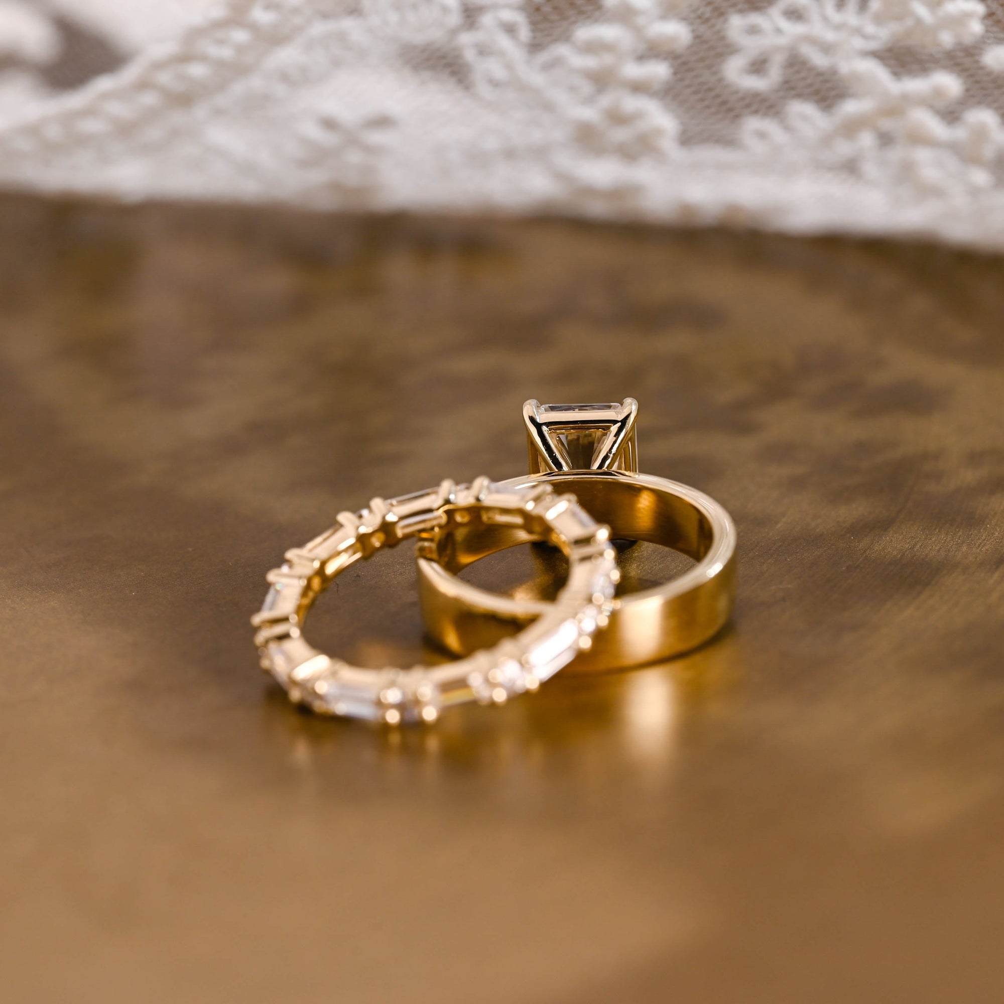The Isadora Bridal Set - Radiant Cut Ring with Baguette Diamond Band