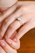 The Liora Bridal Set - Oval Diamond Ring with Marquise Leaf Wedding Band