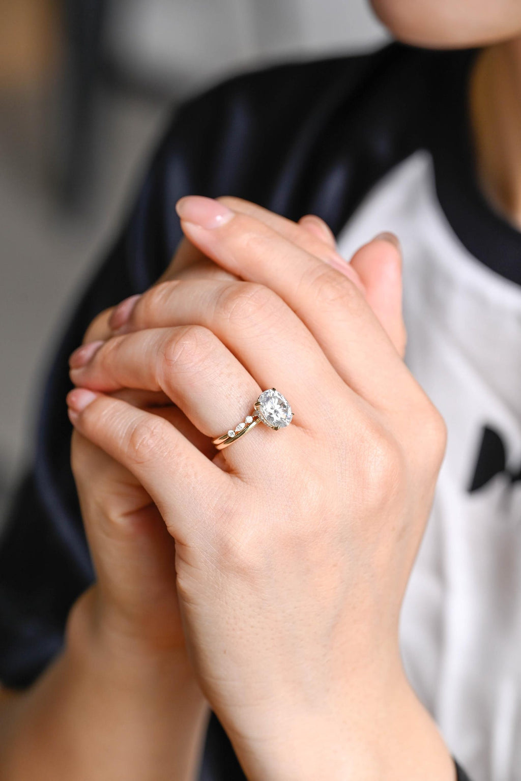 The Liora Bridal Set - Oval Diamond Ring with Marquise Leaf Wedding Band
