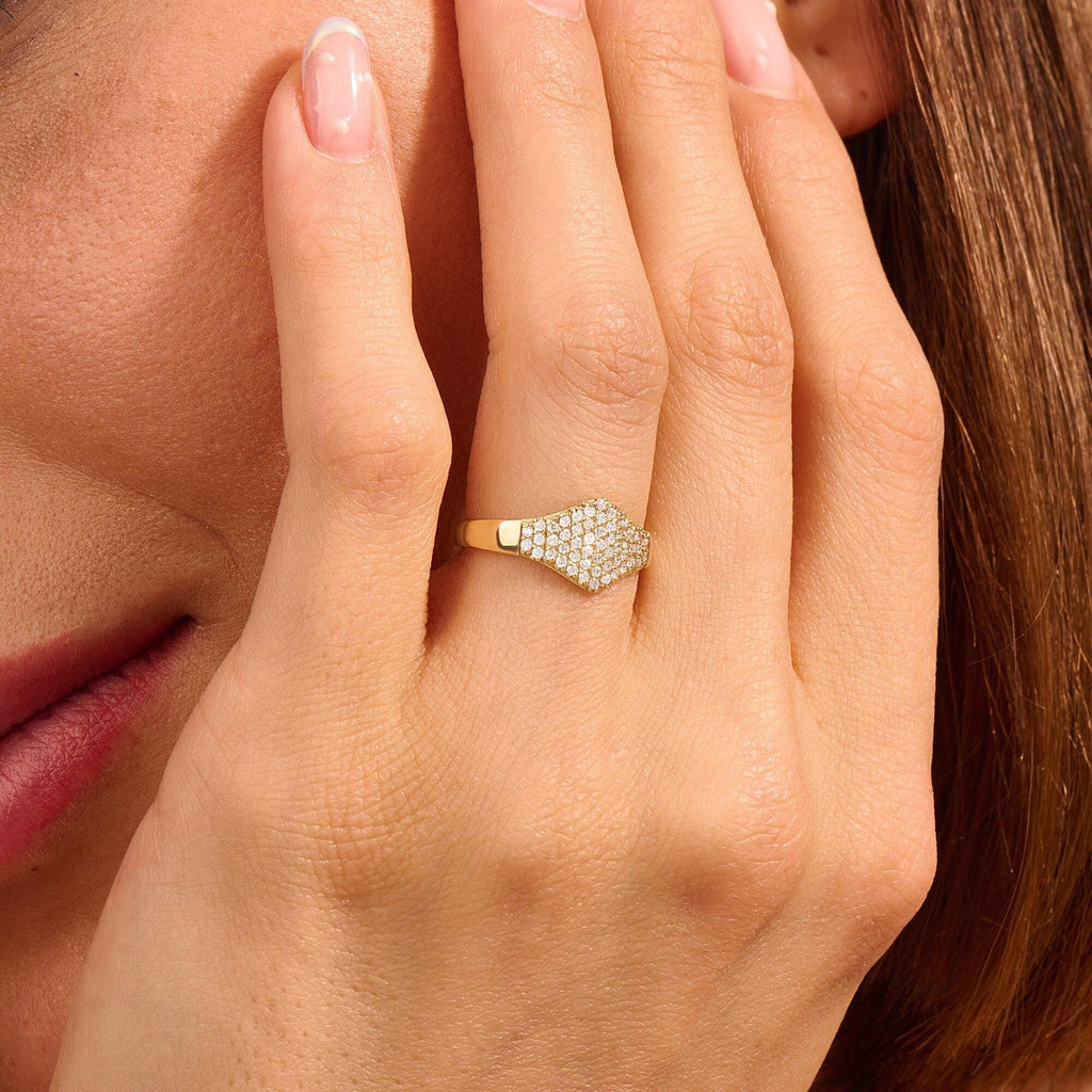The Maeve Ring - Pavé Diamond Shield Ring
