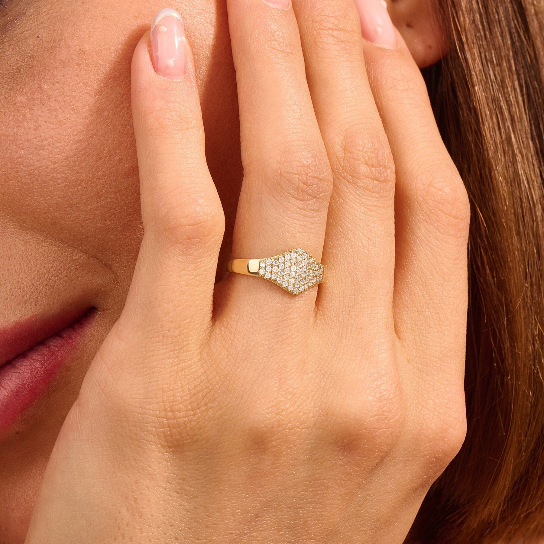 The Maeve Ring - Pavé Diamond Shield Ring