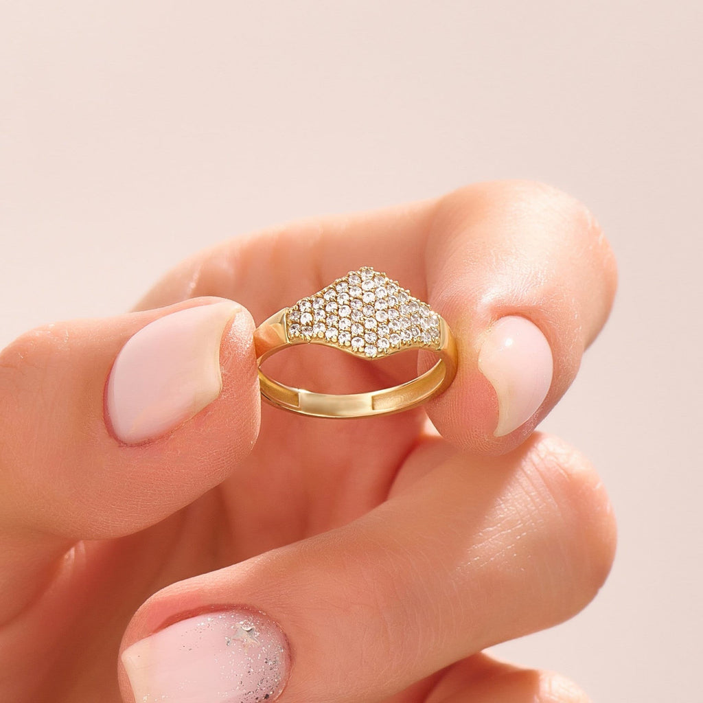 The Maeve Ring - Pavé Diamond Shield Ring