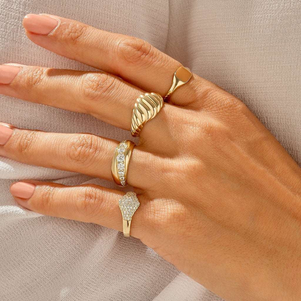 The Maeve Ring - Pavé Diamond Shield Ring
