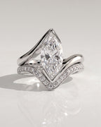 The Marielle Bridal Set - Marquise Diamond Ring with Wave Contour Band