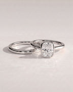 The Noelle Bridal Set - Bezel Cushion Engagement Ring with Wedding Band