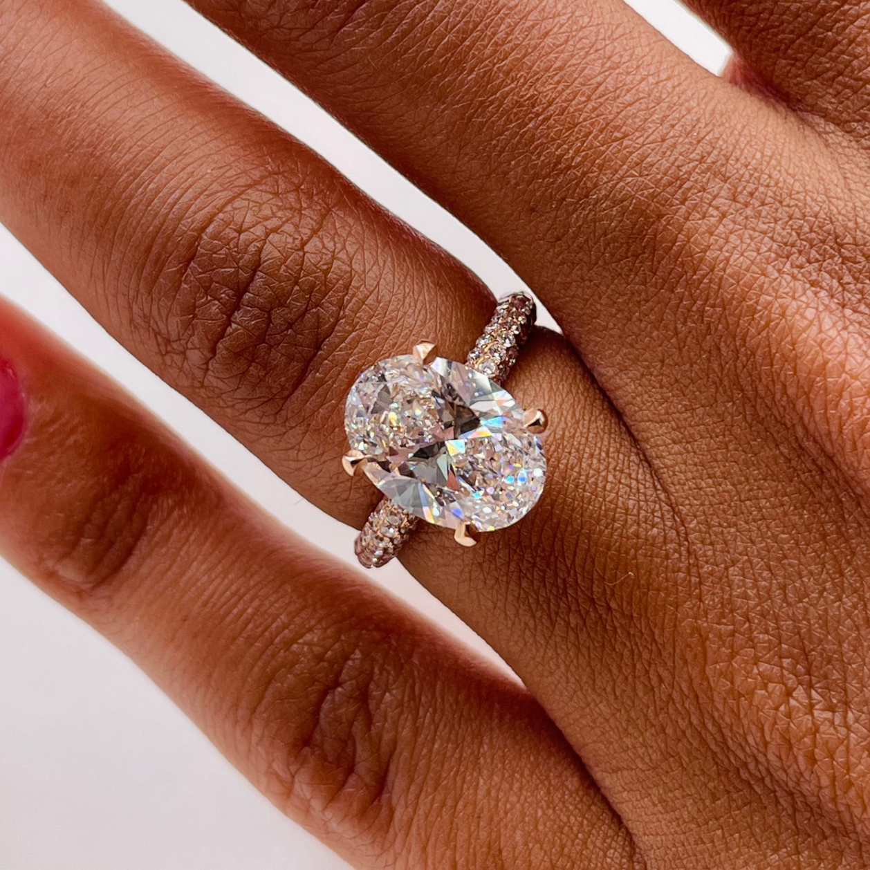 The Pave Bella - Oval Triple Row Pave Hidden Halo Ring
