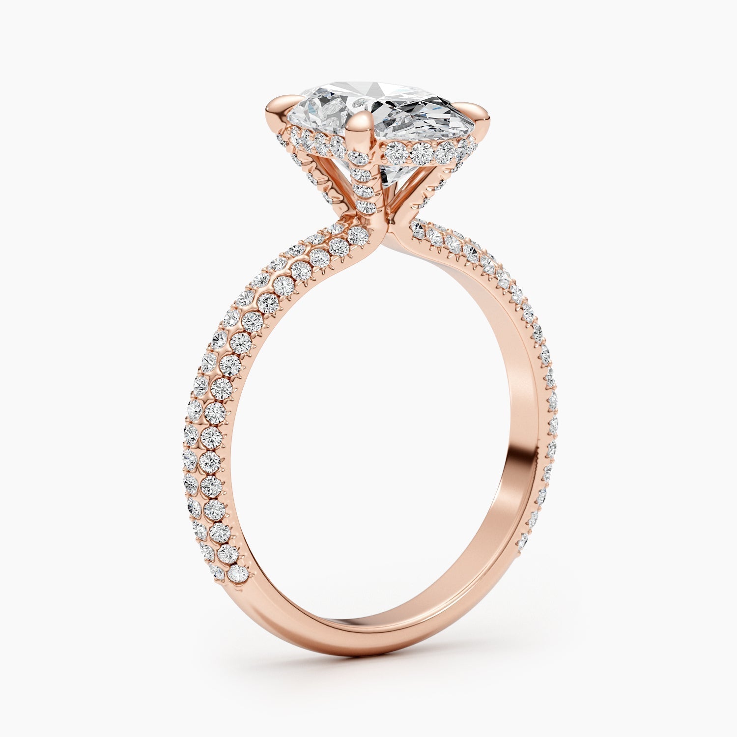 The Pave Bella - Oval Triple Row Pave Hidden Halo Ring