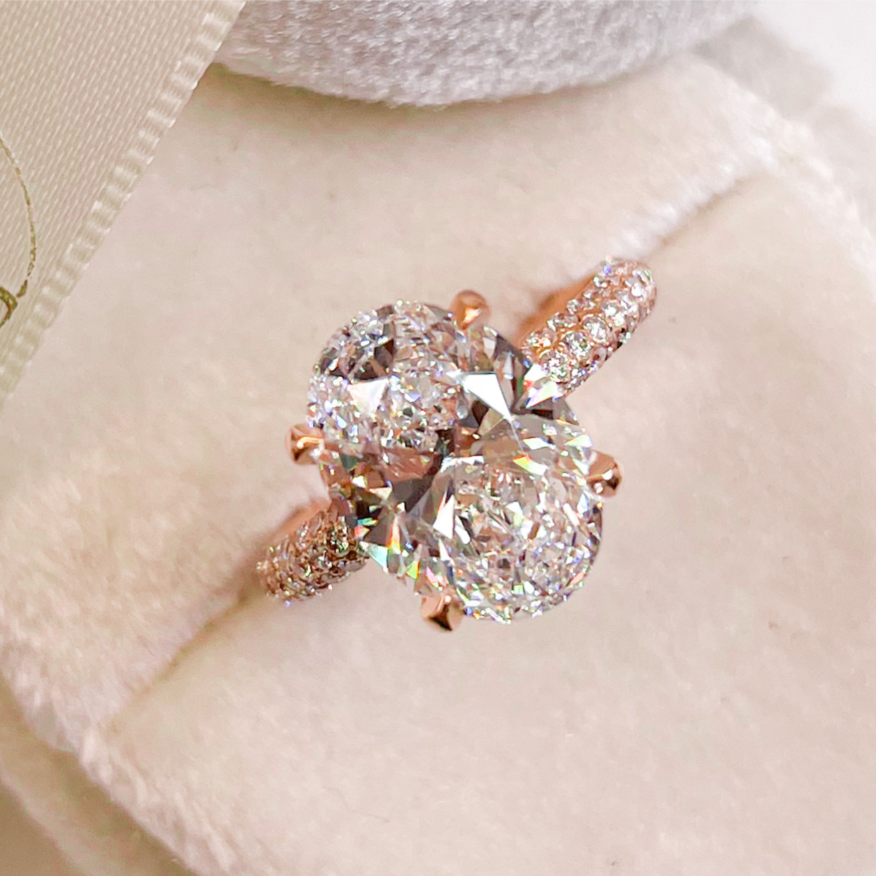 The Pave Bella - Oval Triple Row Pave Hidden Halo Ring