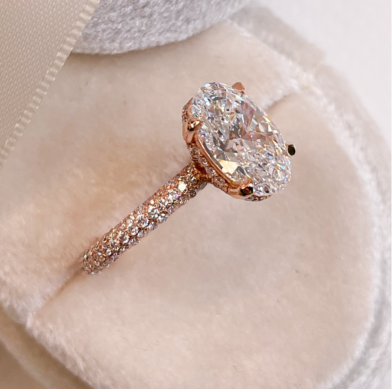 The Pave Bella - Oval Triple Row Pave Hidden Halo Ring