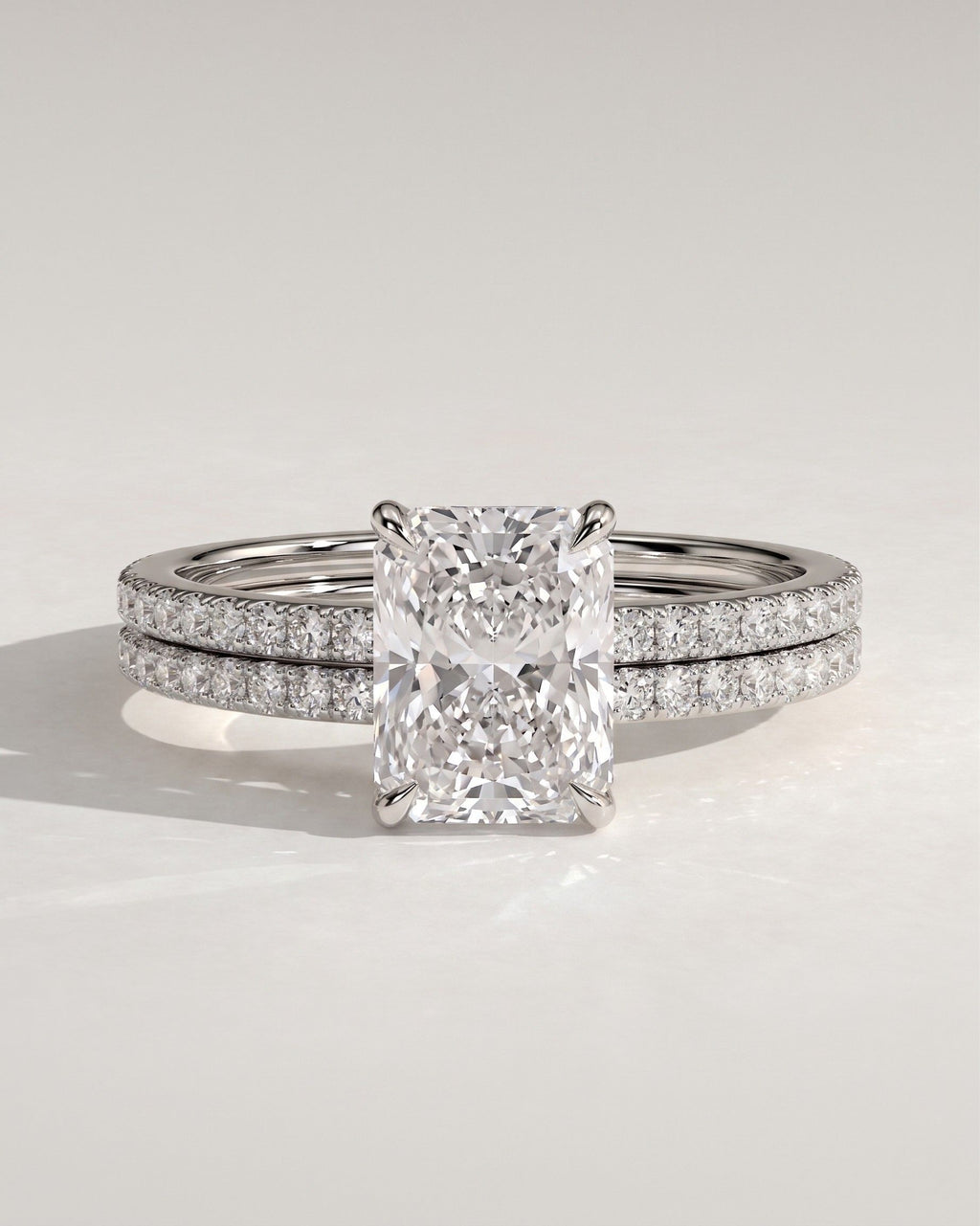 The Seraphine Bridal Set – Radiant Cut Pave Engagement Ring & Matching Wedding Band