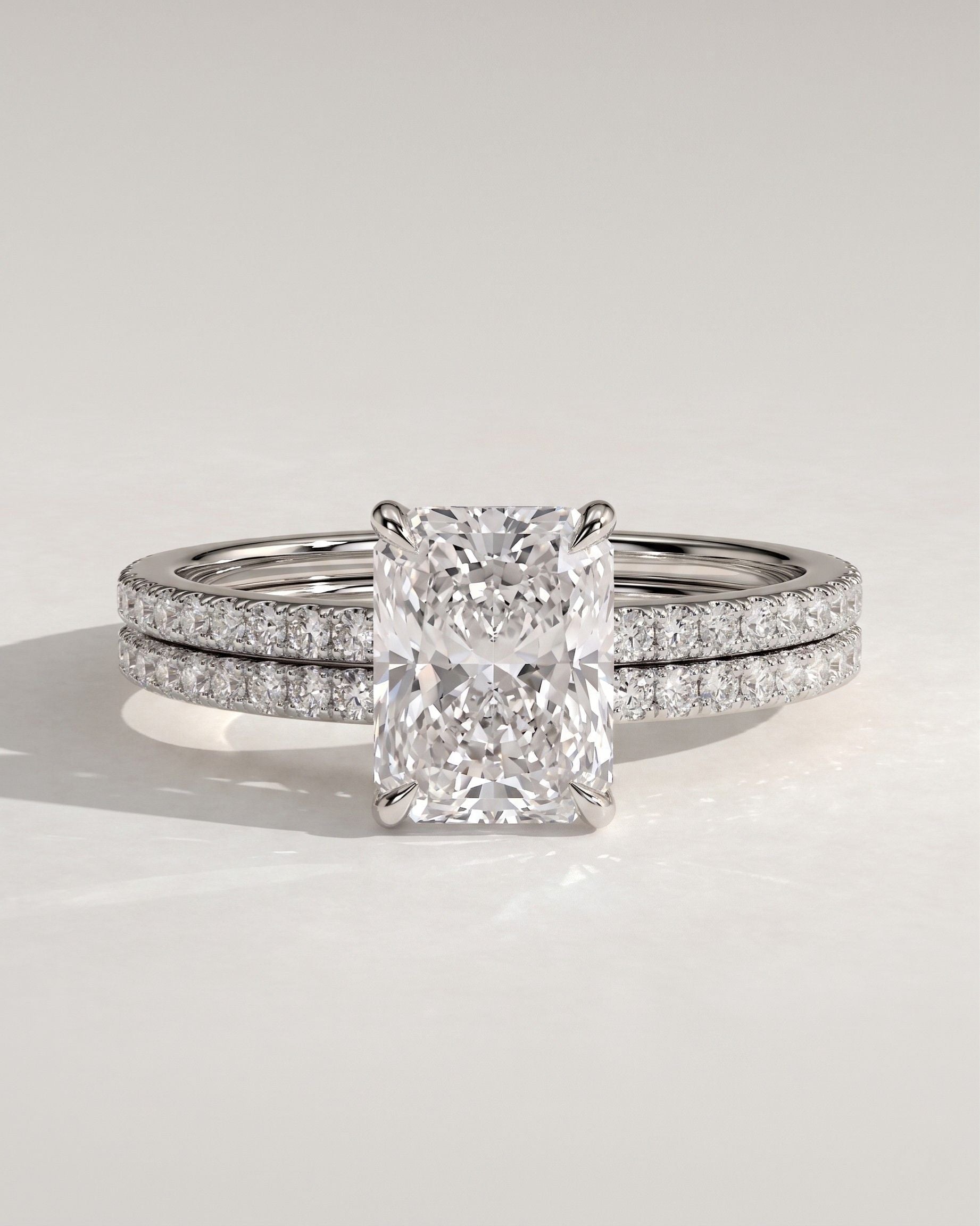The Seraphine Bridal Set – Radiant Cut Pave Engagement Ring & Matching Wedding Band