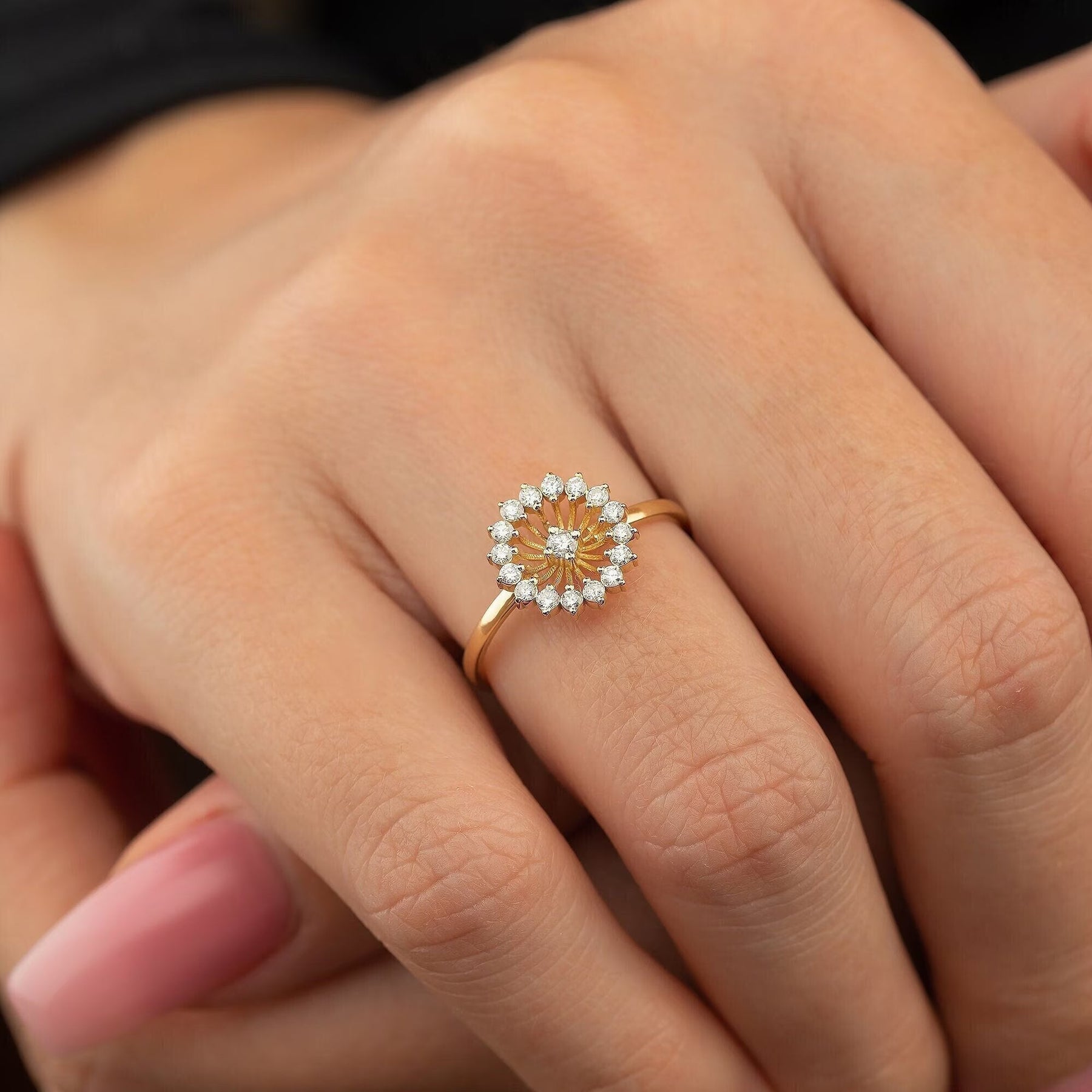 The Solara Ring - Diamond Sunburst Ring