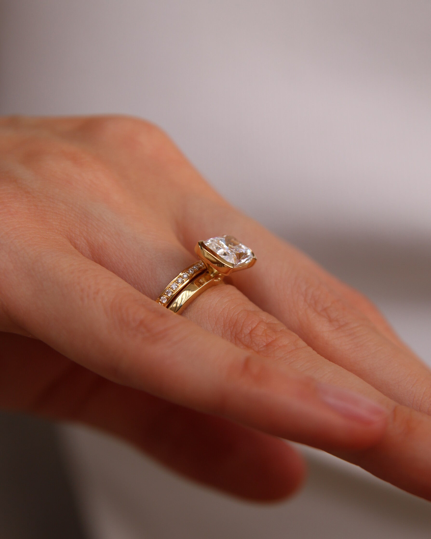 The Tessa Ring - East-West Elongated Cushion Semi-Bezel Ring