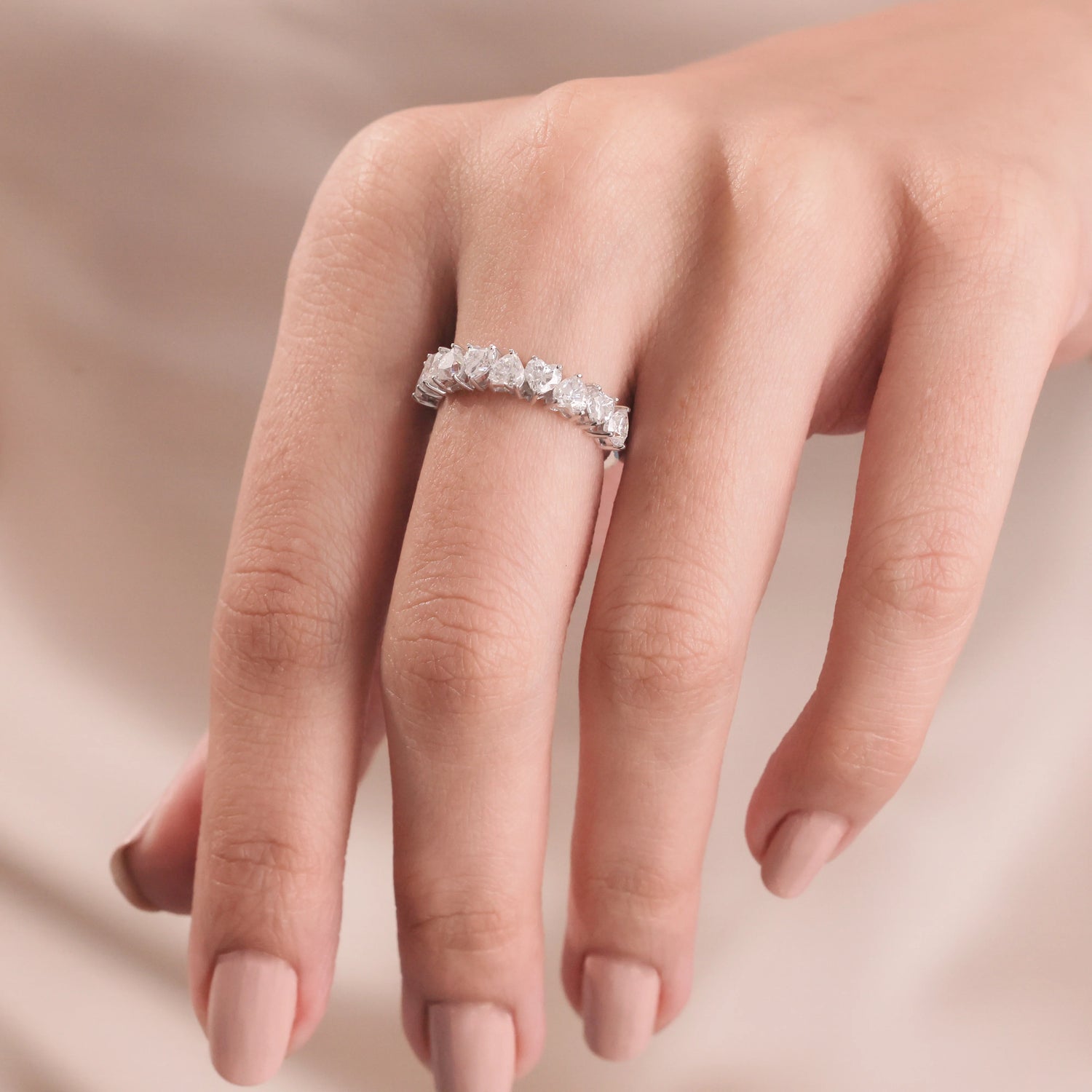 The Thessène Band- Heart Cut Half Eternity Band in Silver